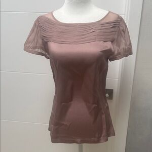 ANTONIO MELANI Mauve Short-Sleeve Pintuck Yoke Blouse
